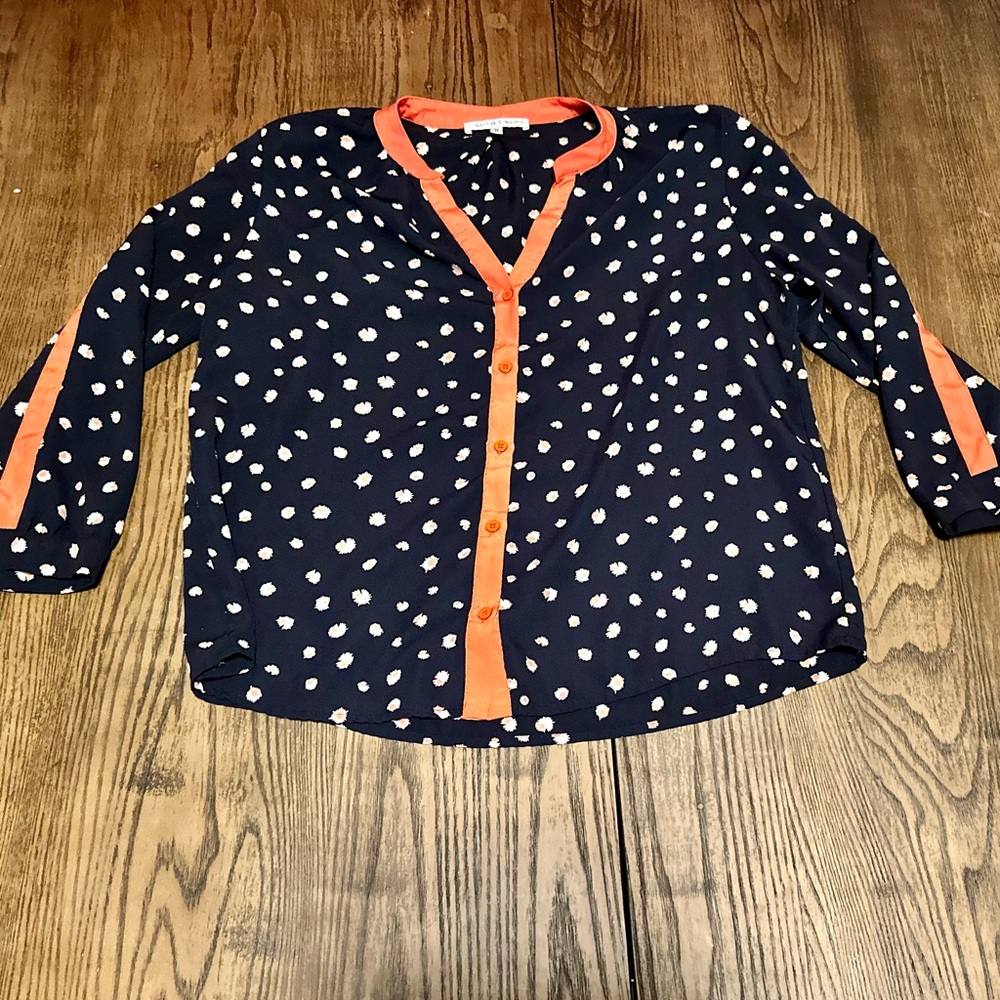 NWOT Navy & Orange Floral 3/4 Sleeve Blouse COLLECTIVE CONCEPTS size M